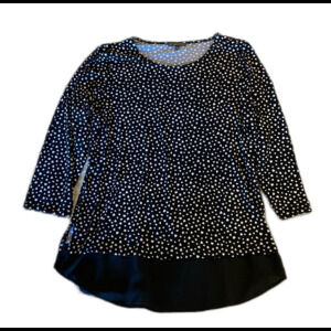 Adrianna Papell Top Size Large Black w/ white hearts + Stretch Casual Trendy